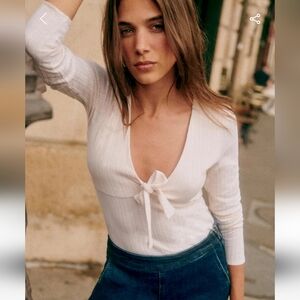 Sezane White Ribbed Top